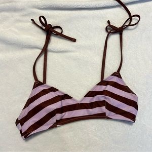 Aerie Brown and Pink Striped Bikini Top